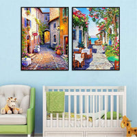 Juego de 2 kits de pintura de diamante 5D con números para adultos, niños, principiantes, Mediterráneo, paisaje europeo, decoración de pared del hogar, 12 x 16 pulgadas - Arteztik
