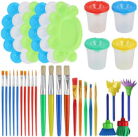 34 Pack Painting Tool Kits - Paint Supplies Include No Spill Paint Cups, Muti Sizes Paint Brushes, 3 Colors Paint Tray, for Kids Gifts School Prizes Art Party. - Arteztik
