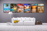 SIIYIX 6 juegos de pintura de diamante 5d con perforación completa, pintura de diamante Dotz por números, kits de playa para adultos y niños, regalos de inauguración de la casa, playa, barco, mar, atardecer, 12 × 16 pulgadas (un paquete de 6 juegos) - Arteztik
