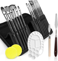 21Pcs Paint Brush Set, Paint Brushes for Acrylic Oil Watercolor Canvas Gouache Painting, Paint Brush with 1 Paint Tray, 2 Palette Knife, 2 Sponges & Carrying Case, Perfect for Artists, Adults & Kids - Arteztik
