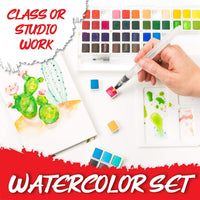 Paint Mark 48 Juego de pintura de acuarela con 2 rotuladores de pincel de mezcla, paleta de pintura de acuarela incluye 20 hojas de papel de color de agua y estuche de almacenamiento. - Arteztik
