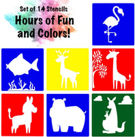 Plantillas de animales para niños – Juego de plantillas lavables (14 unidades, 8 x 8 pulgadas) - Arteztik
