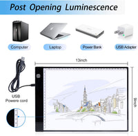 Caja de luz LED A4, trace Light Pad Drawing Adjustable Brightness Tracer, USB Power Ultra Thin Portable Light Pad, adecuado para DIY 5D Diamond Drawing Sketch Pad, con tablero de dibujo LCD - Arteztik
