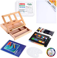 Ohuhu - Juego de pintura acrílica, 44 piezas con mesa de madera, caballete de mesa, pinceles de pintura, tubos de pintura acrílica y almohadillas de pintura acrílica para artistas, estudiantes de San Valentín, regalo de vuelta a la escuela - Arteztik
