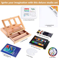 Ohuhu - Juego de pintura acrílica, 44 piezas con mesa de madera, caballete de mesa, pinceles de pintura, tubos de pintura acrílica y almohadillas de pintura acrílica para artistas, estudiantes de San Valentín, regalo de vuelta a la escuela - Arteztik
