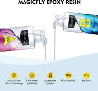 Kit de resina epoxi Magicfly, 8 onzas, resina de fundición transparente para hacer joyas, manualidades, arte, madera, 2 partes de resina y más duro con tazas de medición, varilla de mezcla, guantes 30 piezas herramientas para principiantes - Arteztik
