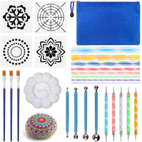 Juego de 25 herramientas para puntear mandalas, lápiz punteado, herramientas de pintura, pinceles de mandala, kit de estarcillas con una bolsa de almacenamiento impermeable para rocas, pintura de uñas, punteo arte dibujo, colorear - Arteztik
