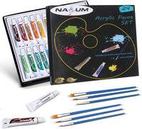 Juego de pintura acrílica, NASUM 24 tubos de colores de 0.4 fl oz y 6 pinceles de pintura, juego de arte para niños, estudiantes, principiantes, artistas, suministros de manualidades, pintura de cerámica, vidrio, madera, tela, lienzo - Arteztik
