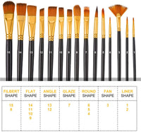 NASUM - Juego de 21 pinceles de pintura acrílica, 15 formas de pinceles de pintura para niños, paleta de cuchillos, 2 esponjas y estuche de organización estable para pinceles de pintura Gouache, acrílico, aceite, acuarela - Arteztik
