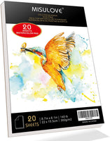 MISULOVE 6.1 x 8.7 pulgadas, almohadilla de papel de acuarela, prensado en frío, libre de ácidos, ideal para pintura de acuarela y medios húmedos, papel texturizado grande y cuaderno de bocetos, papel de arte para niños, 20 hojas blancas (140lb/300gsm) - Arteztik
