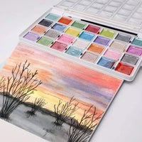 Artecho Juego de pintura Sumi Moise acuarela, 28 colores metálicos, juego de tarta acuarela con cepillo de pintura clásico, idea para niños y adultos - Arteztik
