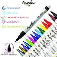 Juego de rotuladores acrílicos con 16 rotuladores acrílicos vibrantes, punta extrafina, no tóxico, tinta opaca - Arteztik
