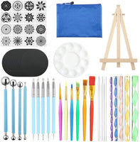 62Pcs Mandala Dotting Stencil Tools Set with 20Pcs Blank Drawing Cards,Mandala Painting Brushes Pens Kits for Rock Painting Coloring Nail Dotting Drafting Mandala Tools(Mini Wooden Easel as bouns) - Arteztik
