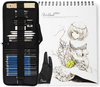 Lightwish - Juego de 34 piezas de arte con lápices de grafito, lápices pastel, cuaderno de bocetos tamaño A4, guante de dibujo, bolígrafo borrable de papel y estuche de transporte con cremallera - Arteztik
