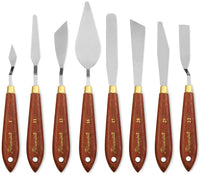 DerBlue Juego de 8 cuchillos de paleta de artista de acero inoxidable, espátula, paleta, cuchillo, rascador de mezcla, herramientas de arte delgadas y flexibles para pintura al óleo, mezcla acrílica, etc. (8 piezas) - Arteztik
