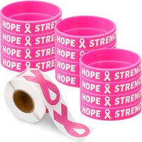 300 piezas de calcomanías de cinta rosa para concienciación sobre el cáncer de mama, 12 unidades de pulseras de goma para eventos de caridad, suministros para fiestas - Arteztik
