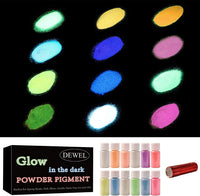 12 Color Glow in The Dark Pigment Powder, Premium Quality Luminous Powder with Lamp,0.7oz Each (Total 8.4oz) - Arteztik
