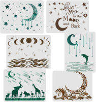 6PCS Reusable Moon Painting Stencils for Wood, Stars Stencil Holiday Templates Animals Dolphin/ Love You to The Moon Back Stencils for DIY Crafts, Wood/Wall/Glass Home Decor - Arteztik
