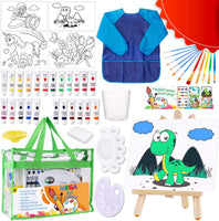 Dinonano - Kit de pintura acrílica para niños con pinceles de caballete y paleta de mezclas - Actividades artísticas y artesanales para niños y niñas de 4 a 9 años - Arteztik
