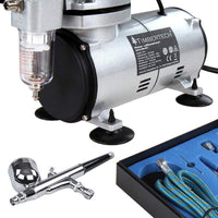 Timbertech - Compresor de aerógrafo ABPST05, compresor silencioso de 1/6CV, multipropósito de alimentación por gravedad con pistola de aerógrafo, manguera para pintura de aerógrafo, uñas, tatuaje, maquillaje, pintura para tartas - Arteztik

