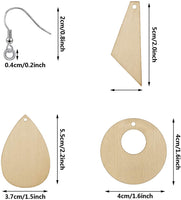 60 pendientes de madera sin terminar con forma de lágrima en blanco y colgante de corte cónico con 60 ganchos para pendientes y 60 anillos de salto para manualidades y bisutería. - Arteztik
