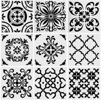 Juego de 9 plantillas para azulejos de 6 x 6 pulgadas, material de PET, plantillas para pintura de azulejos cortadas con láser, paredes, tela, aerógrafo, muebles, piso. - Arteztik
