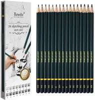 Juego de 16 lápices de dibujo Bowite para dibujar 8B, 7B, 6B, 5B, 4B, 3B, 2B, B, F, HB, H, 2H, 3H, 4H, 5H, 6H para principiantes o artistas profesionales. - Arteztik
