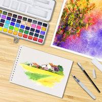 PACETAP Juego de acuarela, 50 colores vibrantes, kit de acuarela Gouache con 24 hojas de 5.64 oz de almohadilla de boceto, cepillo de agua dentro de caja de metal para niños y adultos - Arteztik

