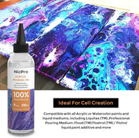 Nicpro - Aceite acrílico para arte, vierta medio 7 onzas. Suministros de vertido líquido 100% silicona compatible con todas las pinturas acrílicas o acuarelas. - Arteztik
