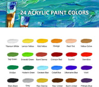 Acrylic Paint Set, 24x12ml/Tube Portable Paint Kit with Premium Paint Brushes, Mixing Knife, Paint Pallet and Sponge, Painting Travel Set Arts Crafts Supplies for Kids Adults - Arteztik
