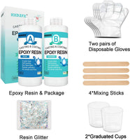 Kit de resina epoxi con revestimiento de cristal transparente de 10.1 fl oz/11.5-2 piezas de resina de fundición para arte, artesanía, joyería, mesas de río, guantes, taza de medición y palos de madera - Arteztik
