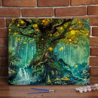 Lapoea - Kit de pintura al óleo para manualidades para adultos y niños, decoración de pared del hogar, bosque de luciérnaga, 15.7 x 19.7 in - Arteztik
