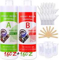 Kit de resina epoxi de 32 onzas, revestimiento de resina transparente con relación 1:1, 4 tazas graduadas, 10 palos, 2 pares de guantes. - Arteztik
