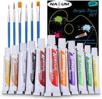 Juego de pintura acrílica, NASUM 24 tubos de colores de 0.4 fl oz y 6 pinceles de pintura, juego de arte para niños, estudiantes, principiantes, artistas, suministros de manualidades, pintura de cerámica, vidrio, madera, tela, lienzo - Arteztik
