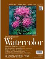 Strathmore 400 Series - Bloque de acuarela, prensado en frío, 9.0 x 12.0 in (4 lados), 15 hojas/bloque - Arteztik
