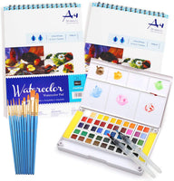 S & E Teacher EDITION - Juego de pintura para acuarela, almohadilla para acuarelas + 24 tubos de pintura de color + 10 pinceles + paleta de pintura, kit de arte para adultos, principiantes o estudiantes avanzados. - Arteztik
