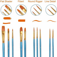 Juego de pinceles de pintura acrílica, 6 paquetes / 60 cepillos de pelo de nailon para todo tipo de usos para pintura al óleo, acuarela, kit profesional - Arteztik
