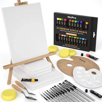 Nicpro Juego completo de pintura acrílica, 24 colores ricos de pigmentos (0.4 fl oz), 12 pinceles, caballete de madera, lienzo para principiantes, suministros de arte para artistas, adultos, estudiantes y niños - Arteztik
