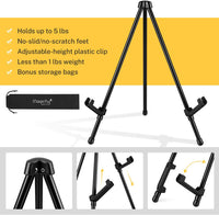 Magicfly - Caballete instantáneo de mesa de acero negro de 14 pulgadas para exhibición, soporta 5 libras, soporte de trípode ajustable y portátil con 3 bolsas de almacenamiento, para pinturas, carteles, imágenes - Arteztik
