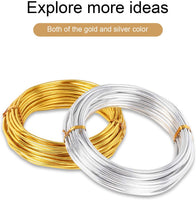 2 rollos de alambre de aluminio para manualidades, 65.6 pies de alambre de modelado de aluminio y metal flexible para bisutería y manualidades (plateado y dorado, 0.118 in de grosor) - Arteztik
