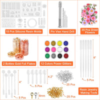 Thrilez - Juego de 131 moldes de resina con moldes de resina de silicona, flores secas, copos de papel de aluminio dorado y herramientas para fundición de resina epoxi - Arteztik
