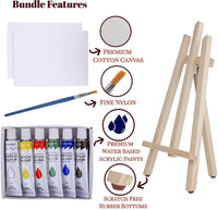 Art Canvas Paint Set Supplies - Kit de pintura acrílica de 63 piezas con caballete de madera y peg Dolls, lienzos de 8 x 10 pulgadas, 12 pinturas lavables no tóxicas, 5 pinceles, paleta y guía de mezcla de colores - Arteztik
