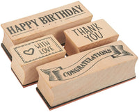Juego de 4 sellos de goma para hacer tarjetas, manualidades, álbumes de recortes, feliz cumpleaños, gracias, felicitaciones, con amor - Arteztik
