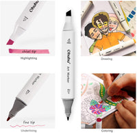 Marcadores Ohuhu de doble punta, con base de alcohol, 60 colores únicos + 1 brush incoloro + 1 funda de transporte. - Arteztik
