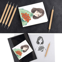 Juego de papel de carbono ASTORON, 150 hojas de papel de transferencia de color negro y papel de calco con 5 herramientas de repujado para lápices, papel de transferencia de carbono para trazar en madera, tela y otras superficies - Arteztik
