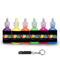 6 botellas, 28.3 g Pintura UV para el cuerpo brillante con luz negra fluorescente, segura para la piel, lavable, no tóxica, kit de seis colores - Arteztik
