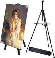 Caballete de artista para exhibición de hierro de metal, base estable, caballete de exhibición de trípode de 53 a 65.4 in, soporte para carteles con bolsa de transporte de dibujo y exhibición (10) - Arteztik
