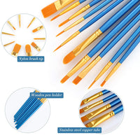 Juego de pinceles de pintura acrílica, 1 paquete/10 cepillos de pelo de nailon para todo tipo de usos para pintura al óleo, acuarela, kit profesional - Arteztik
