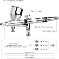 AGPTEK - Kit de aerógrafo de doble acción con pistola de pulverización de aire con agujas de 0.012 in/0.008 in/0.020 in y manguera de aire de cobre, kit de aerógrafo portátil para tatuajes, decoración de tartas, maquillaje, arte de uñas, pintura - Arteztik
