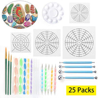 LAMPTOP - Lote de 25 herramientas de dibujo de mandala, incluye plantillas de mandala, bolígrafo de dibujo de mandala, bandeja de pintura, cepillo y herramientas de modelado para pintar rocas, bolígrafos, herramientas de punto, manualidades para niños - Arteztik
